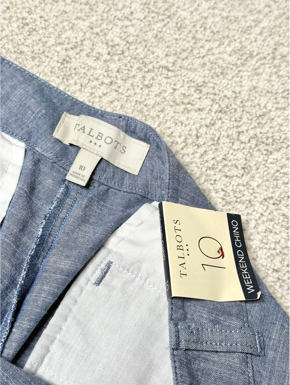 Talbots Weekend Chino Pants Size 10 Blue Chambray 100% Cotton NWT $89.50